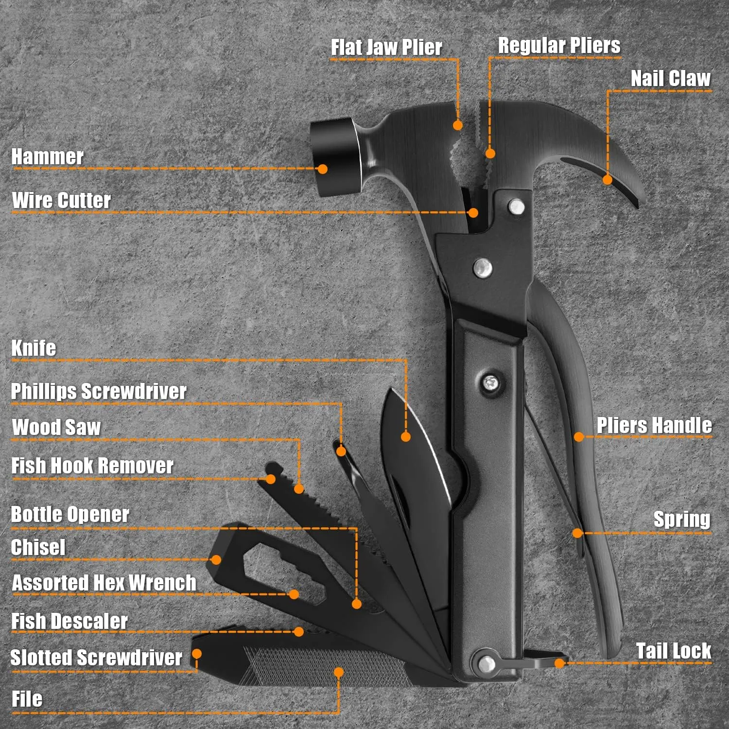 Multitool Camping Accessories Stocking Stuffers for Men Dad Gifts, 18 in 1 Survival Multi Tools Hammer Multi Tool Cool Gadgets for Adults Him Boyfriend Husband Grandpa Birthday Valentines Fathers