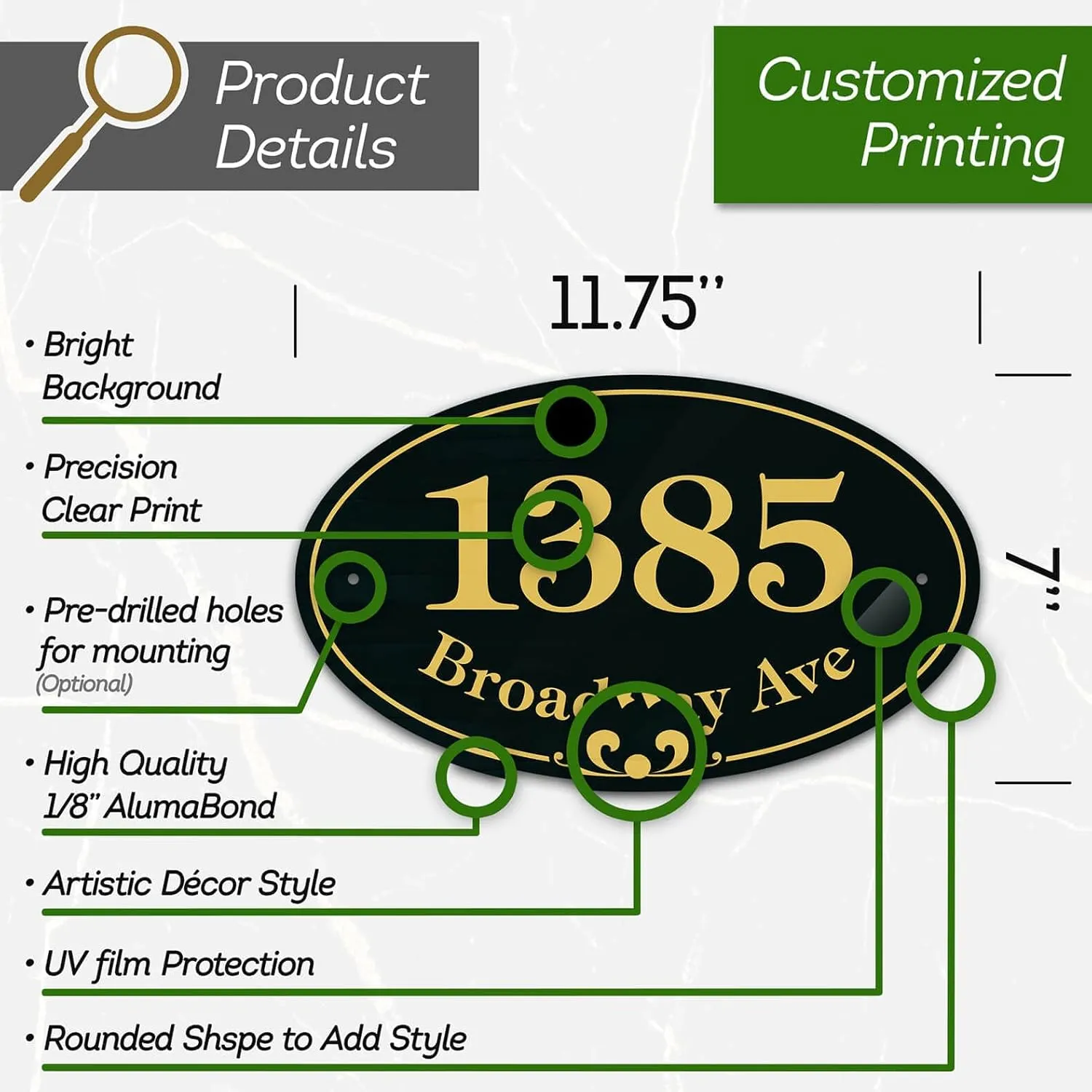 My Sign Center House Address Sign, House Address Plaque, Indoor/Outdoor Use, 7x12 inch, 22 Colors, Reflective Option, USA Made (Prestige Oval)
