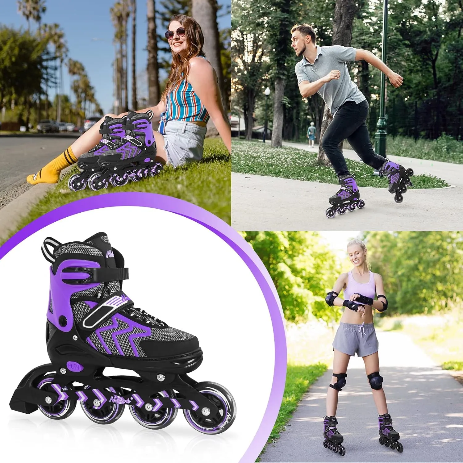 Nattork Adjustable Inline Skates for Adults and Teens, Outdoor & Indoor Blades Roller Skates for Boys, Beginners