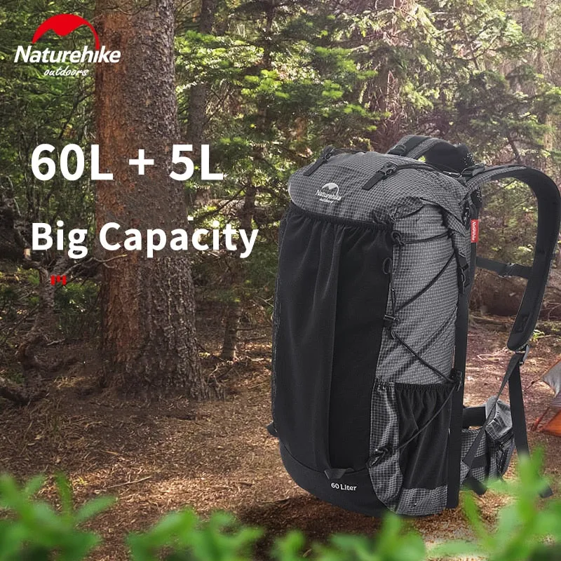 Naturehike Hot Sale 60L 5L Camping Backpack 1.16kg High Capacity 15kg Load Camping Backpack Tear-Risistant Hiking Backpack