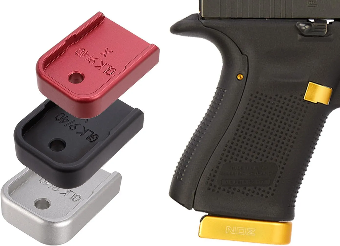 NDZ Performance Extra Thick Aluminum Magazine Base Plate for Glock 17 19 22 23 27 34 45 Gen 1-5 | 9mm & .40 Cal | Laser Engraved, Anodized [Black] | Made in USA – Custom Colors & Designs