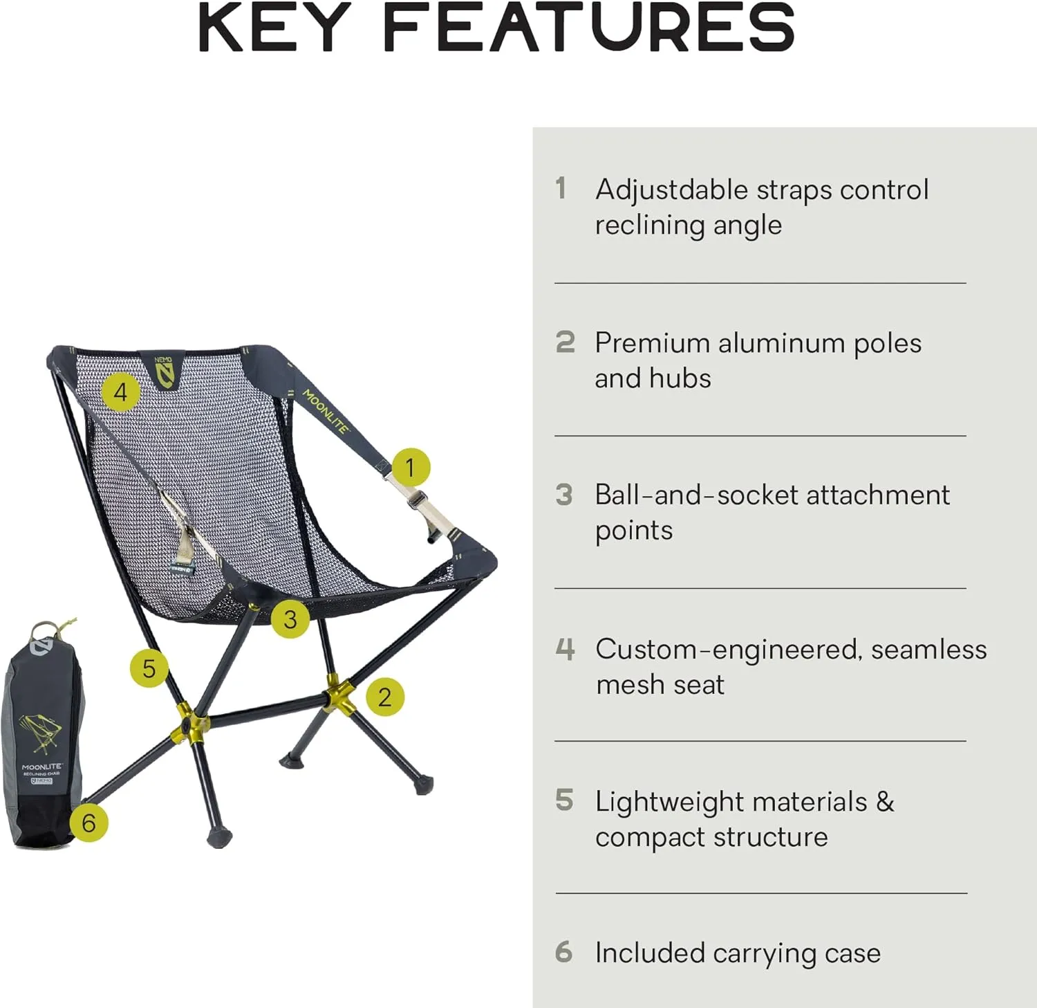 NEMO Equipment Moonlite Reclining Camp Chair - One Size - Black Pearl