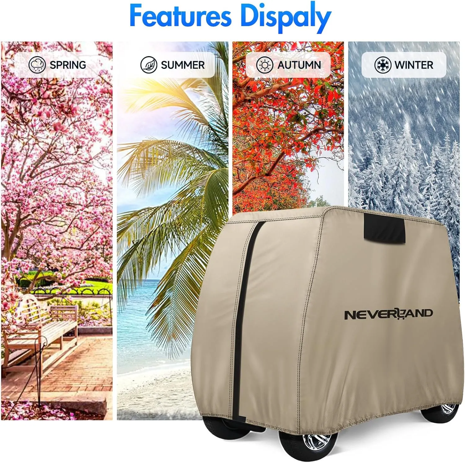 NEVERLAND Golf Cart Cover - Waterproof Golf Cart Covers - Fits for Yamaha Golf Carts EZ GO Club Car - Outdoor Windproof Sunproof