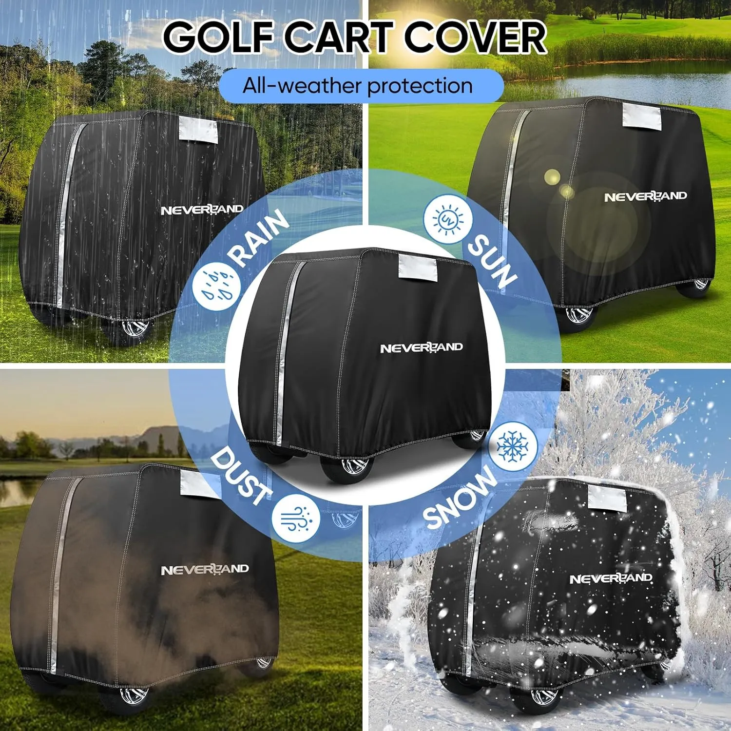 NEVERLAND Golf Cart Cover - Waterproof Golf Cart Covers - Fits for Yamaha Golf Carts EZ GO Club Car - Outdoor Windproof Sunproof