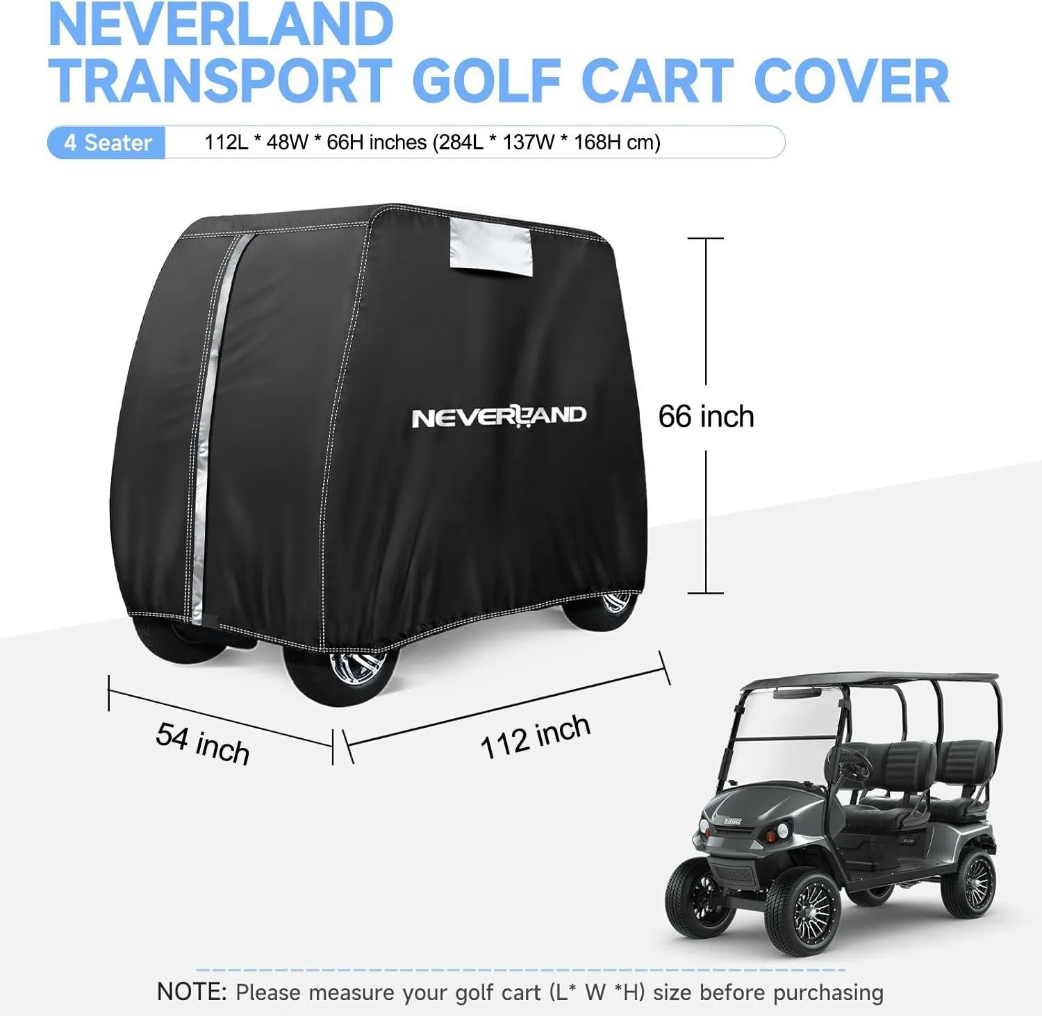 NEVERLAND Golf Cart Cover - Waterproof Golf Cart Covers - Fits for Yamaha Golf Carts EZ GO Club Car - Outdoor Windproof Sunproof