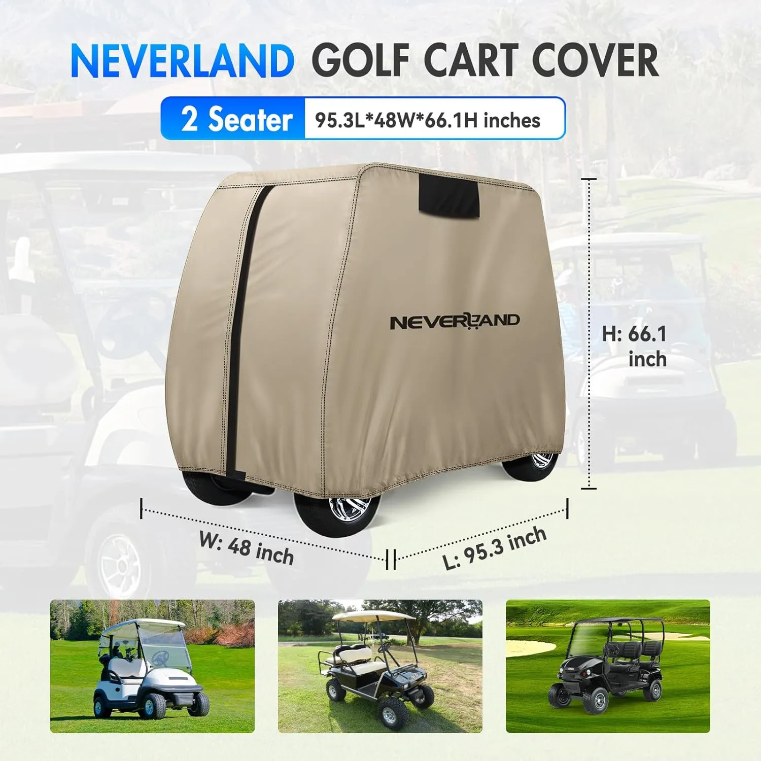 NEVERLAND Golf Cart Cover - Waterproof Golf Cart Covers - Fits for Yamaha Golf Carts EZ GO Club Car - Outdoor Windproof Sunproof