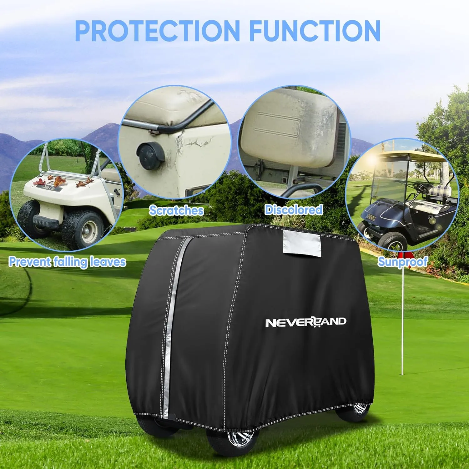 NEVERLAND Golf Cart Cover - Waterproof Golf Cart Covers - Fits for Yamaha Golf Carts EZ GO Club Car - Outdoor Windproof Sunproof