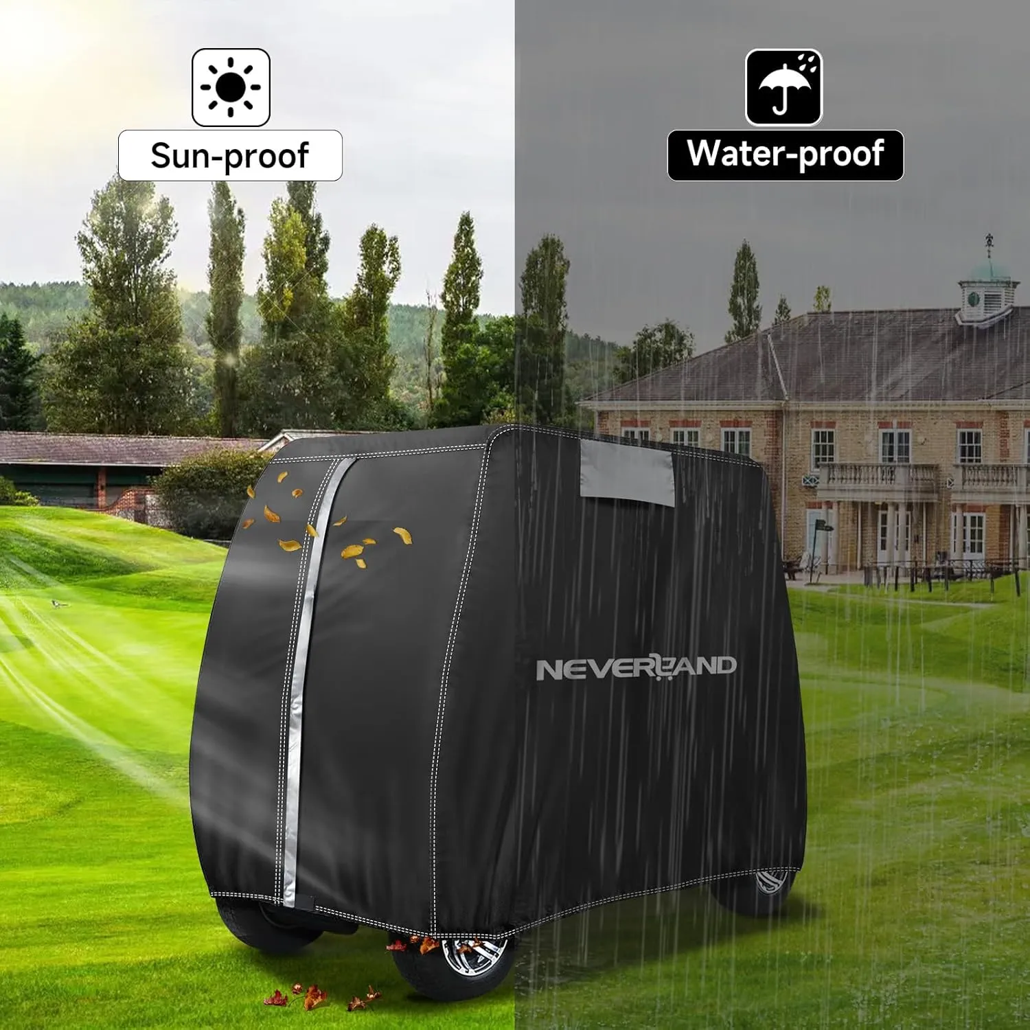 NEVERLAND Golf Cart Cover - Waterproof Golf Cart Covers - Fits for Yamaha Golf Carts EZ GO Club Car - Outdoor Windproof Sunproof