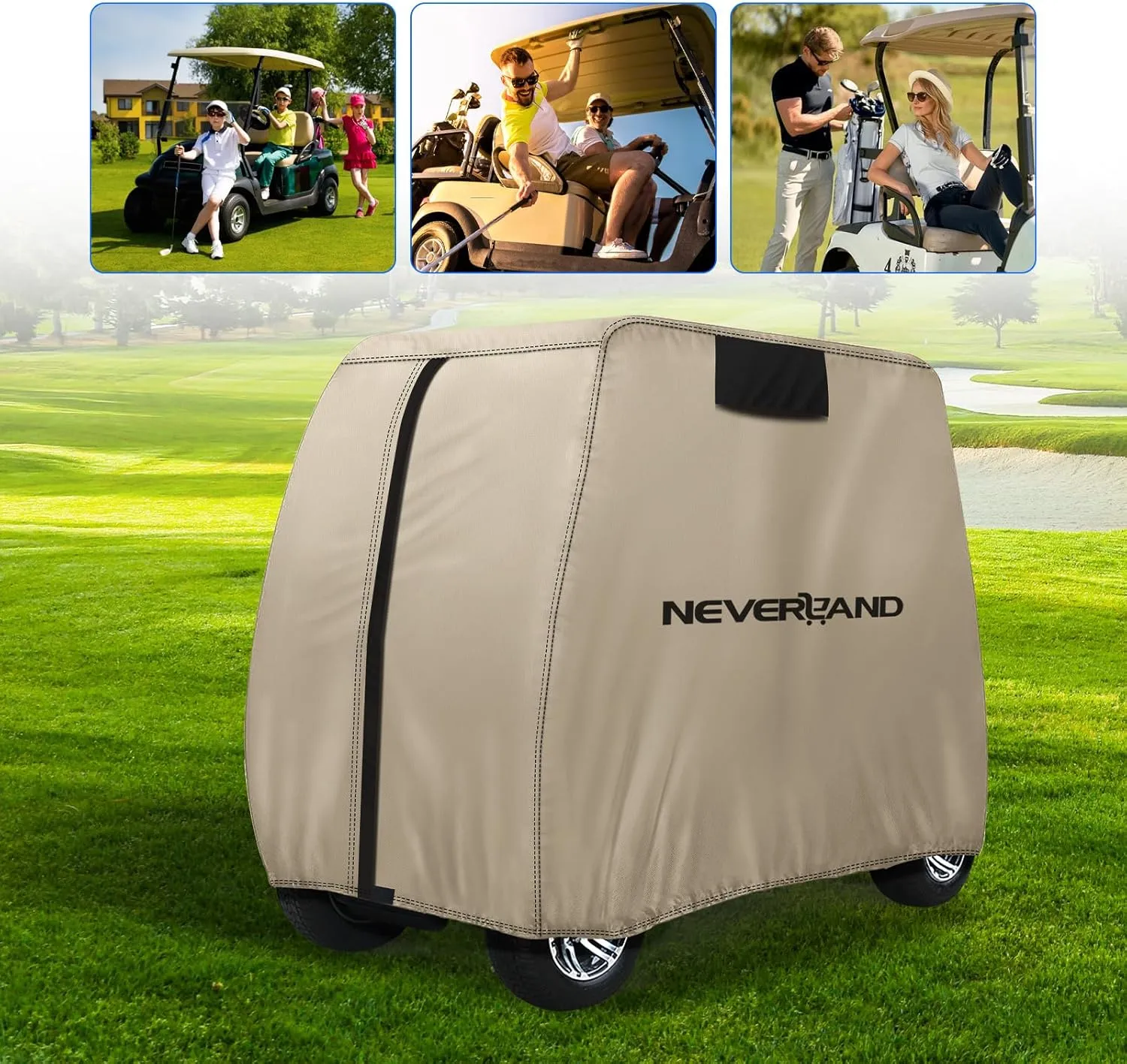 NEVERLAND Golf Cart Cover - Waterproof Golf Cart Covers - Fits for Yamaha Golf Carts EZ GO Club Car - Outdoor Windproof Sunproof