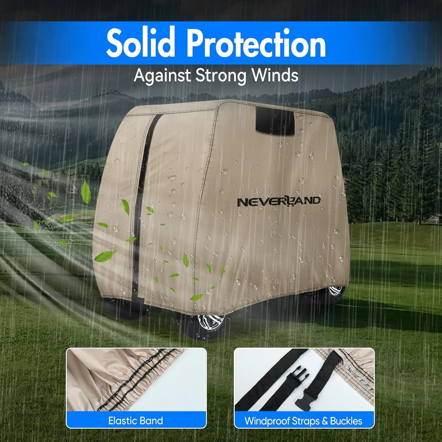 NEVERLAND Golf Cart Cover - Waterproof Golf Cart Covers - Fits for Yamaha Golf Carts EZ GO Club Car - Outdoor Windproof Sunproof