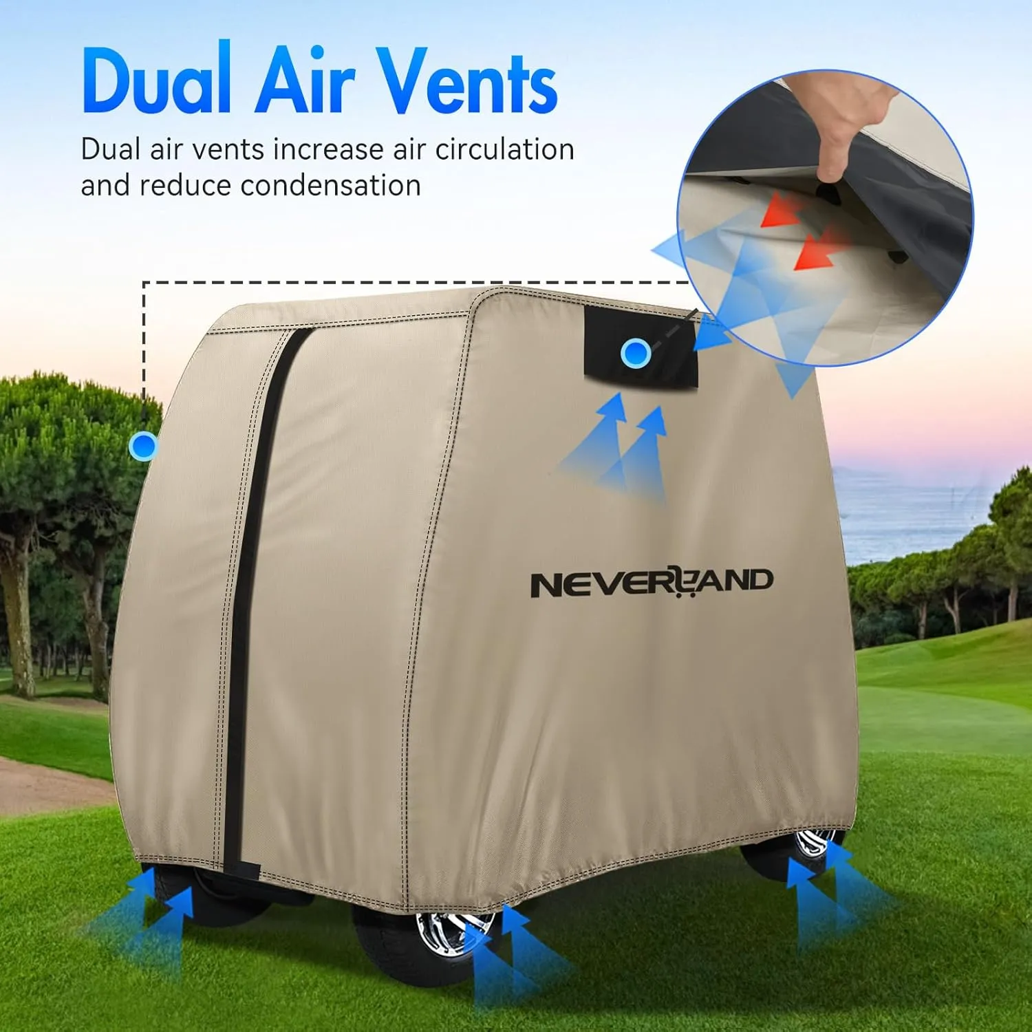 NEVERLAND Golf Cart Cover - Waterproof Golf Cart Covers - Fits for Yamaha Golf Carts EZ GO Club Car - Outdoor Windproof Sunproof