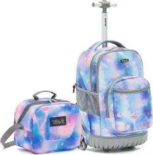 NEW TILAMI 18 inch Kids Rolling Backpack for School with Big Storage, Waterproof, Adjustable Handle - Perfect for Girls & Boys, Blue Star