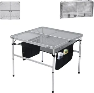 Nice C Square Table for Grill, Folding Table, Camping Table, Outdoor Table, Card Table, Height Adjustable, Mesh Bag Lightweight, Carry Handle, Aluminum (23.6"x23.6" White)