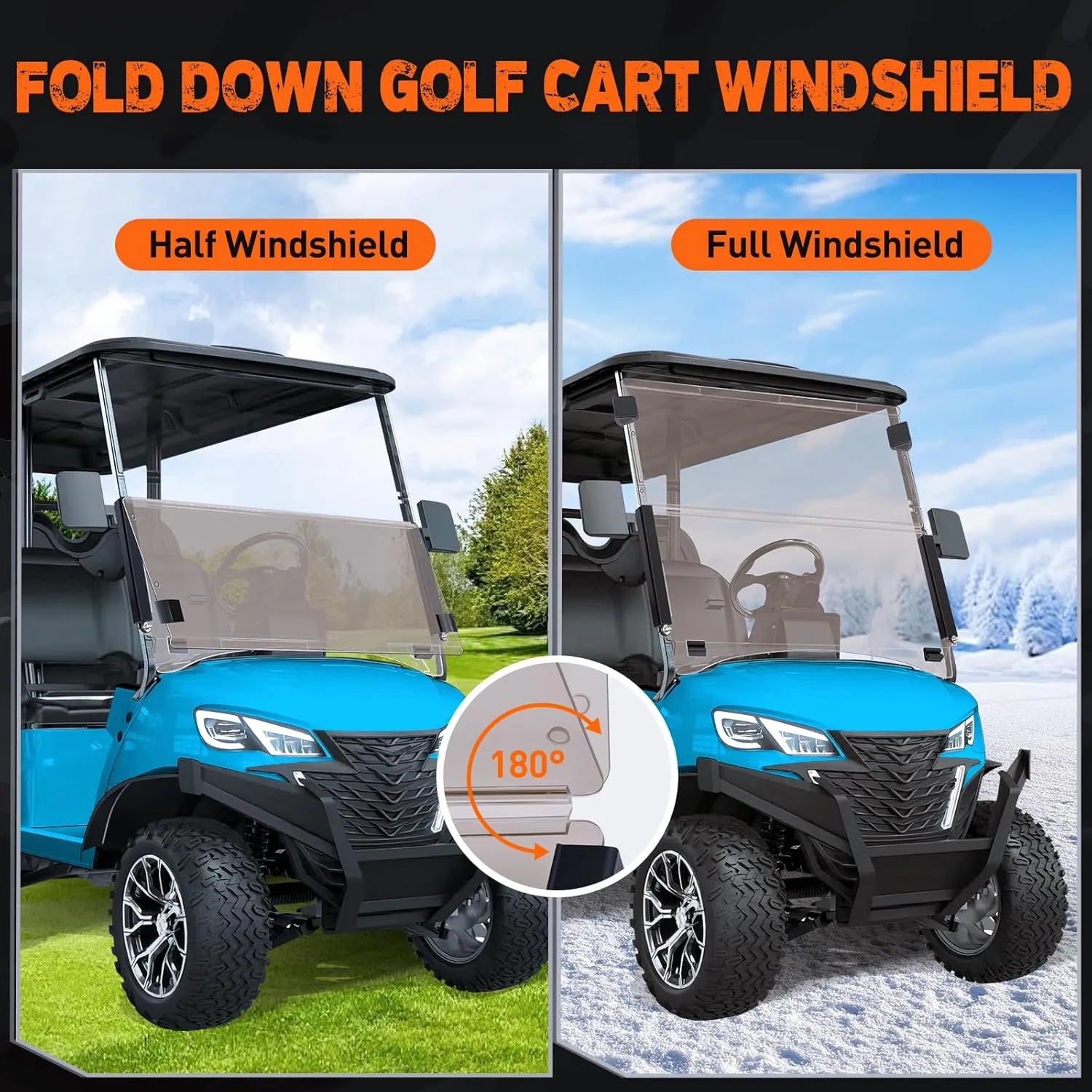 Nilight Golf Cart Windshield for Front Window Foldable Windproof UV Protection Compatible with Club Car Precedent Gas or Electric 2004-Up, Scratch and Impact Resistant, Tinted Acrylic