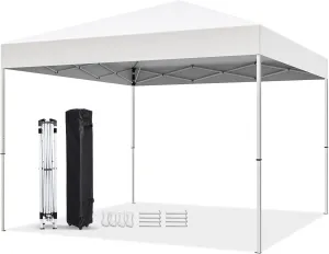Nova Microdermabrasion 10 X 10 ft Pop Up Canopy Tent Easy Set up Outdoor Instant Straight Legs Portable Gazebo Shelter with Wheeled Bag for Camp Beach Patio and Garden (White)