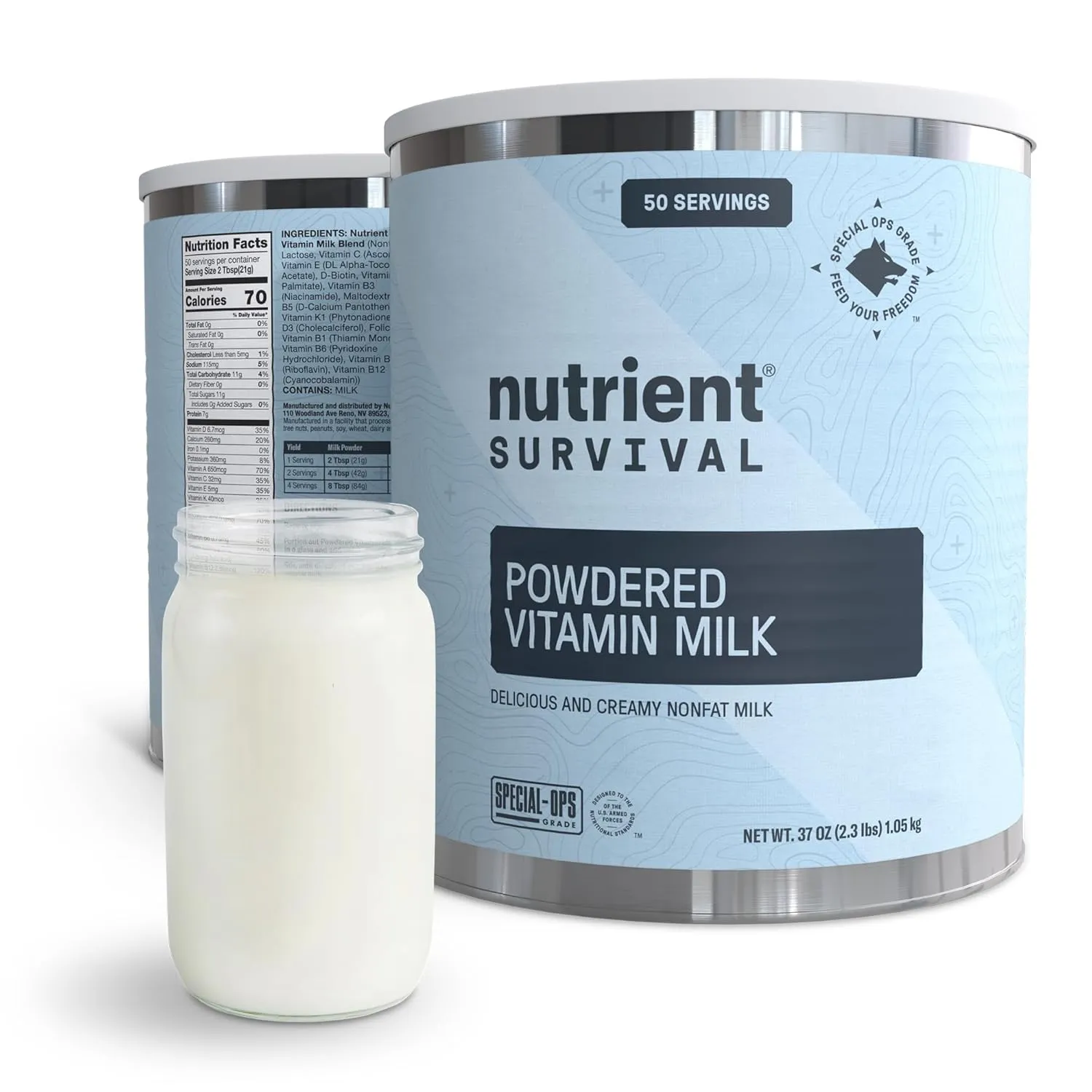 Nutrient Survival Vitamin Powdered Milk, Freeze Dried Prepper Supplies & Emergency Food Supply, 21 Essential Nutrients, Soy & Gluten Free, Shelf Stable Up to 25 Years, One Can, 50 Servings