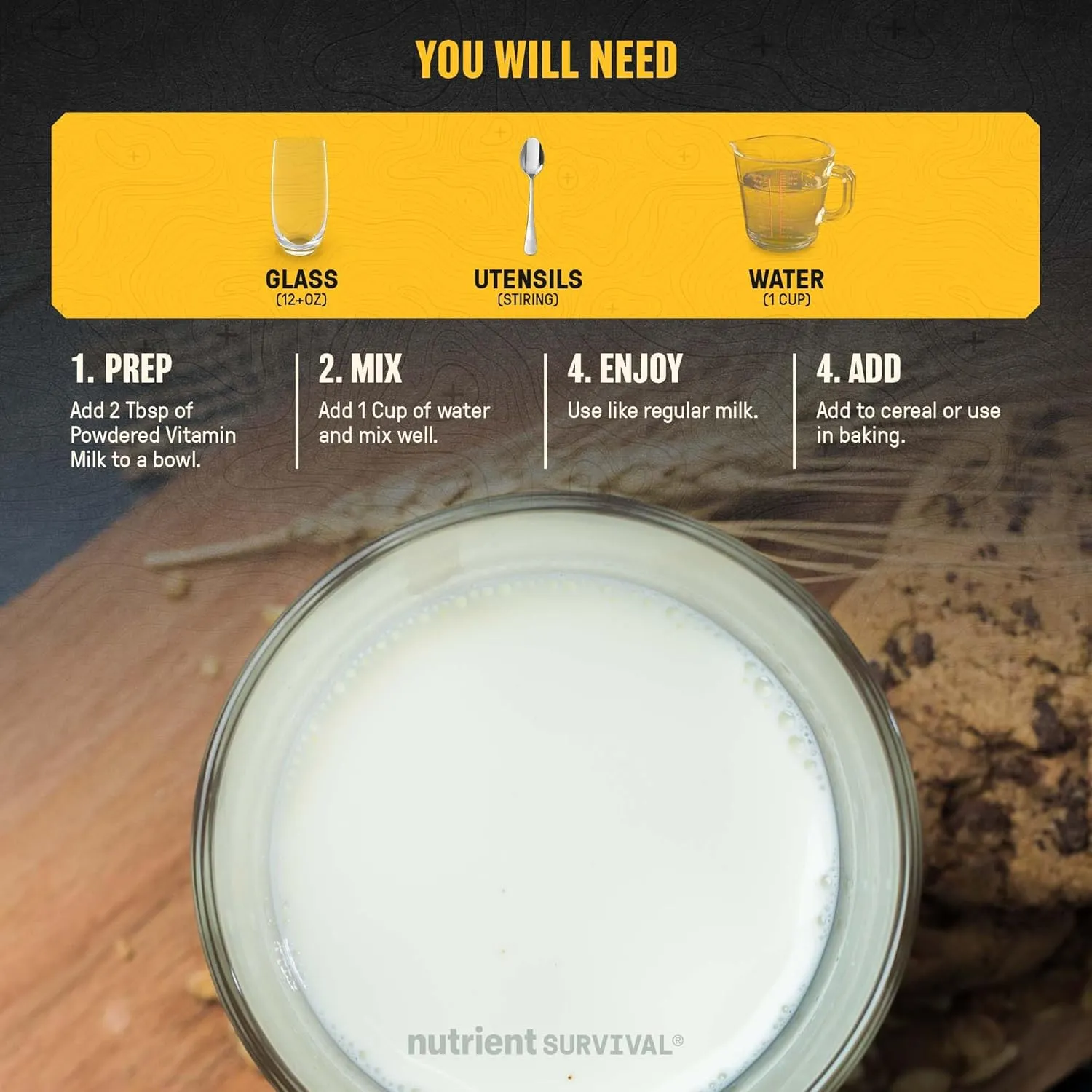 Nutrient Survival Vitamin Powdered Milk, Freeze Dried Prepper Supplies & Emergency Food Supply, 21 Essential Nutrients, Soy & Gluten Free, Shelf Stable Up to 25 Years, One Can, 50 Servings