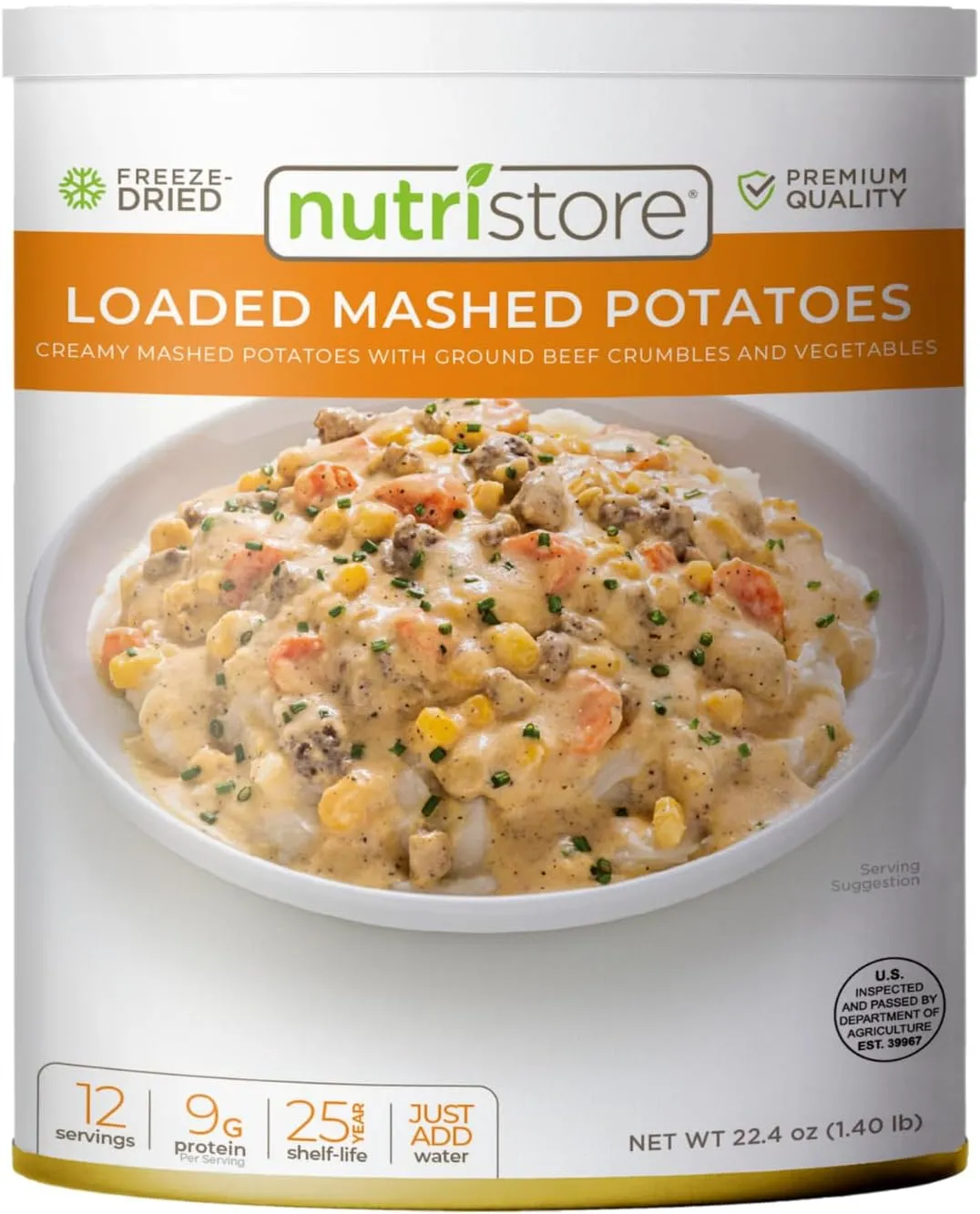 Nutristore Freeze-Dried Loaded Mashed Potatoes | Emergency Survival Bulk Food Storage Meal | Perfect for Everyday Meals and Long-Term Storage | 25 Year Shelf Life | USDA Inspected