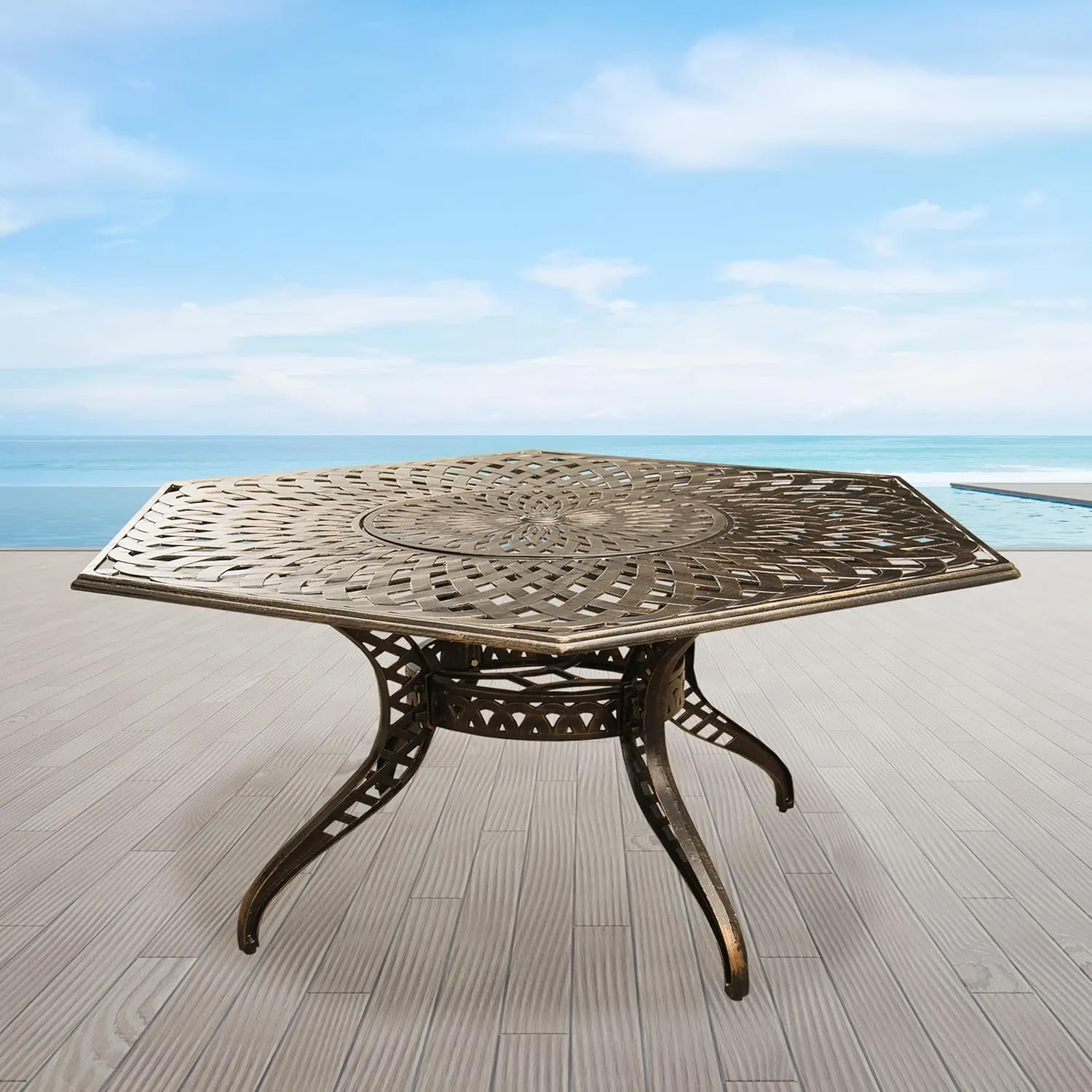 Oakland Living Outdoor Aluminum 63" Hexagon Table, Bronze