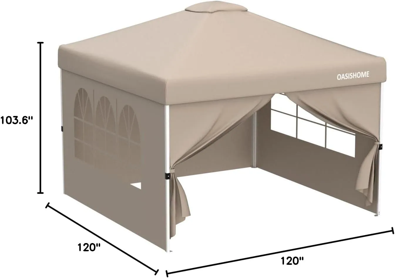 OASISHOME Pop-up Gazebo Instant Canopy Tent 10'x10', with 4 Sidewalls, Windows, Wheeled Bag, for Patio/Outdoor/Wedding Parties and Events (10FTx10FT, Khaki)