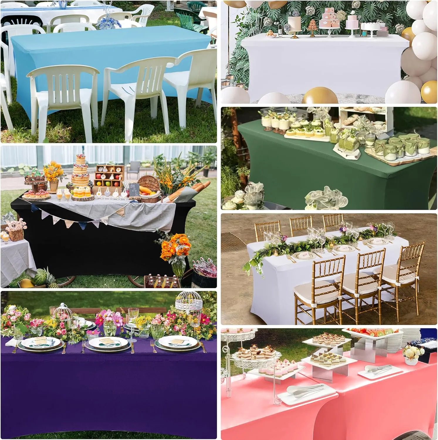 Obstal 8Ft Stretch Spandex Table Cover for Standard Folding Tables - 2 Pack Universal Rectangular Fitted Tablecloth for Party, Banquet, Events, Trade Show (Aqua, 96L x 30W x 30H Inches)