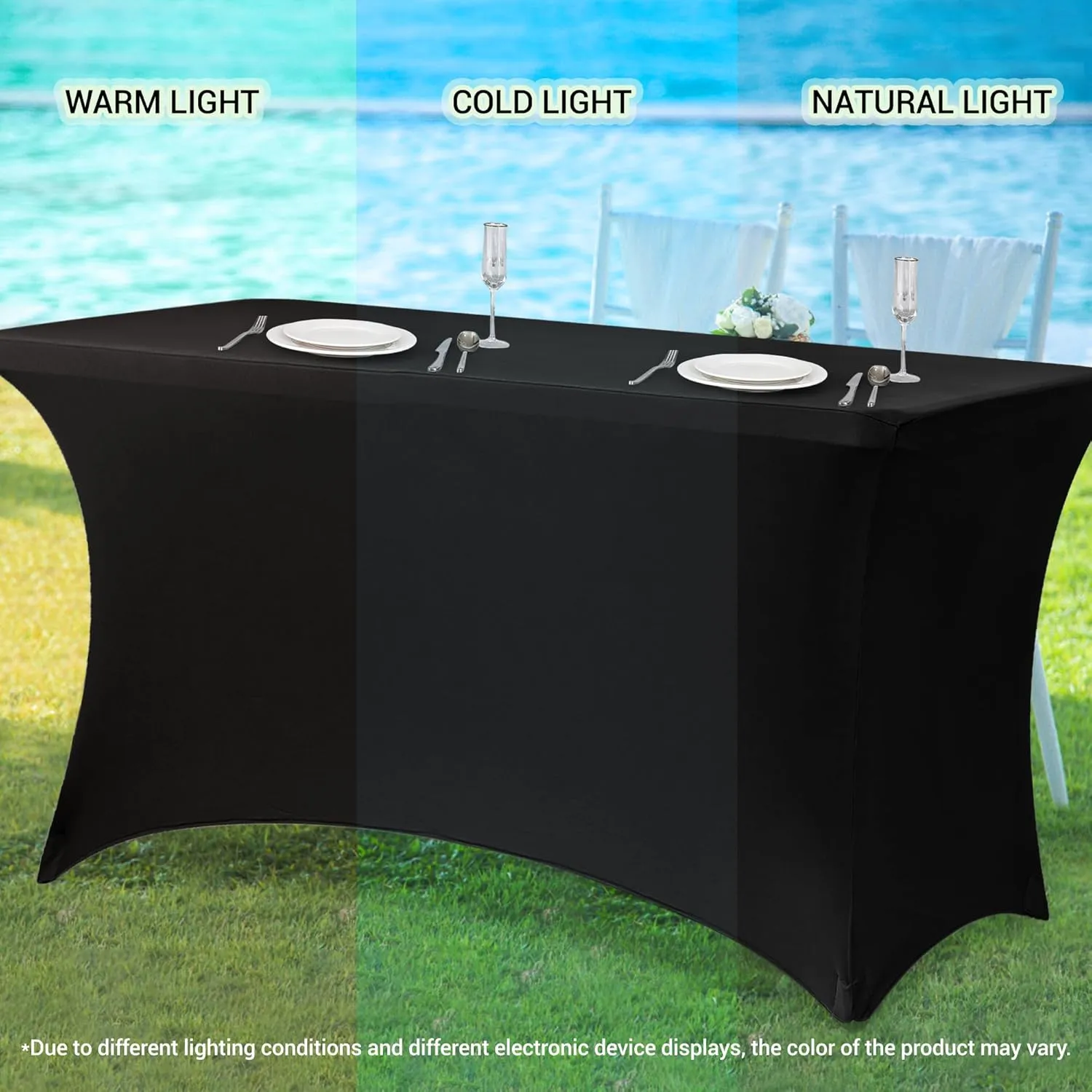 Obstal 8Ft Stretch Spandex Table Cover for Standard Folding Tables - 2 Pack Universal Rectangular Fitted Tablecloth for Party, Banquet, Events, Trade Show (Aqua, 96L x 30W x 30H Inches)