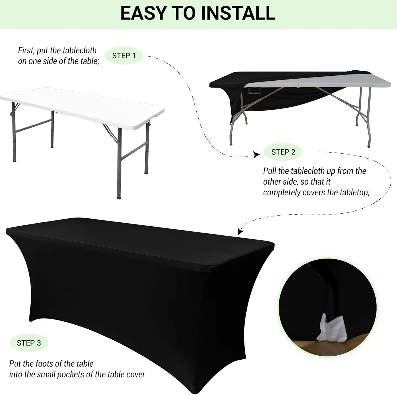 Obstal 8Ft Stretch Spandex Table Cover for Standard Folding Tables - 2 Pack Universal Rectangular Fitted Tablecloth for Party, Banquet, Events, Trade Show (Aqua, 96L x 30W x 30H Inches)