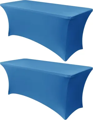 Obstal 8Ft Stretch Spandex Table Cover for Standard Folding Tables - 2 Pack Universal Rectangular Fitted Tablecloth for Party, Banquet, Events, Trade Show (Aqua, 96L x 30W x 30H Inches)