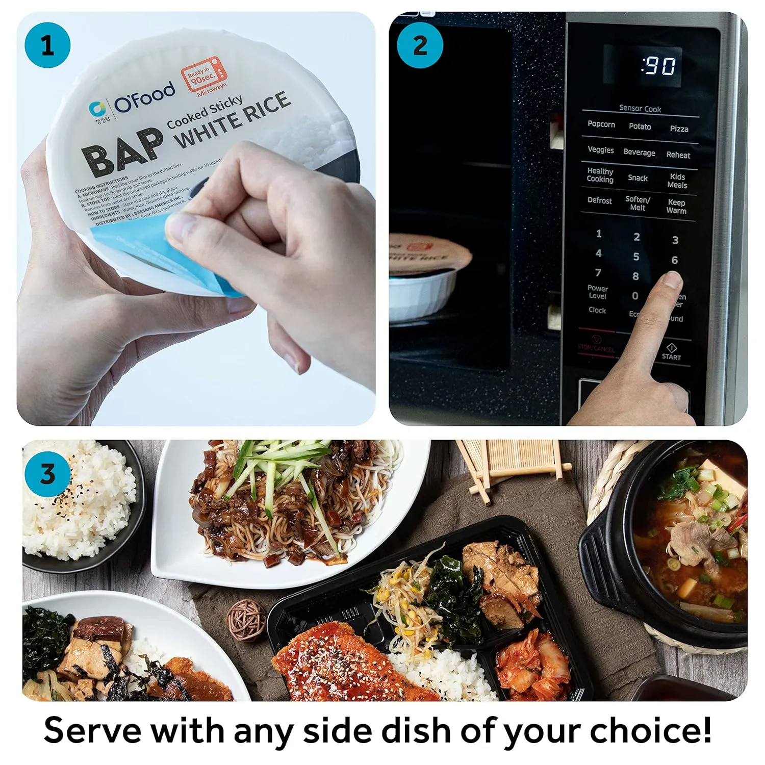 O'Food BAP Instant Rice (Pack of 12), Korean, Microwavable, Gluten-Free, Asian Rice, Pantry Staple, Microwave Safe, Perfect with Kimchi, Noodles, Soup