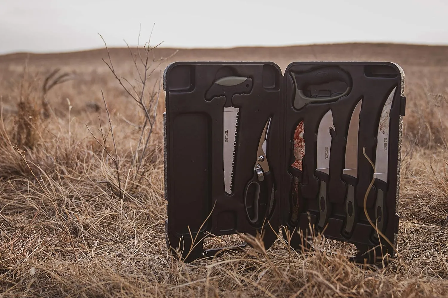 Old Timer Outdoor Kit and Lightweight Field Dressing Kit with Bone Saw, Game Shears, Knife Sharpener, Knives, Gut Hook, and Travel Case for Hunting, Field Dressing, Skinning, Camping, and Outdoors