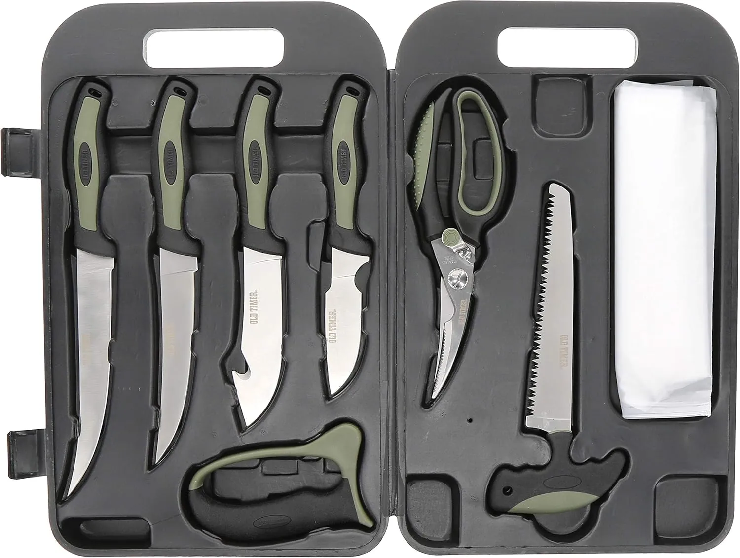 Old Timer Outdoor Kit and Lightweight Field Dressing Kit with Bone Saw, Game Shears, Knife Sharpener, Knives, Gut Hook, and Travel Case for Hunting, Field Dressing, Skinning, Camping, and Outdoors