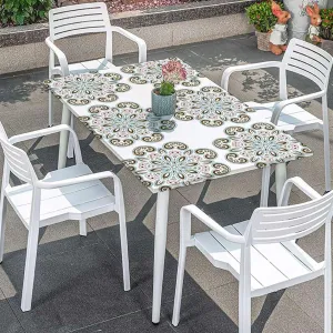 OOzie Black Grey Elastic Tablecloth for Indoors Outdoors Ceramic Tile Design Tropicalspired Table Cloth for Indoor Outdoor Picnic Parties Eastern Style Fits up 5 Foot Tables