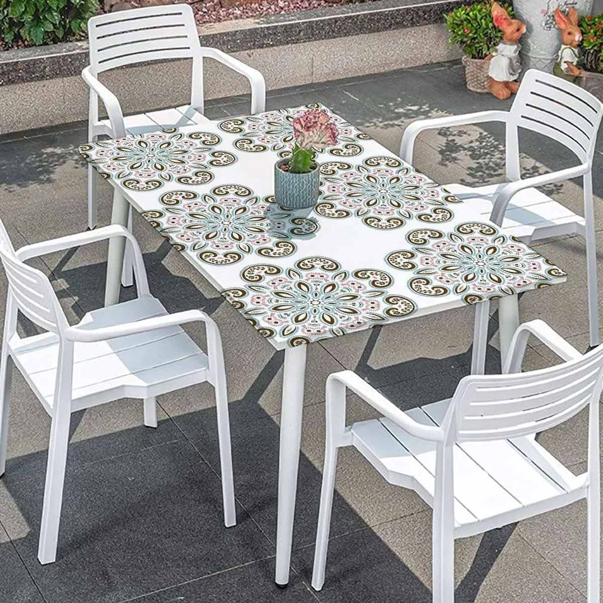 OOzie Black Grey Elastic Tablecloth for Indoors Outdoors Ceramic Tile Design Tropicalspired Table Cloth for Indoor Outdoor Picnic Parties Eastern Style Fits up 5 Foot Tables