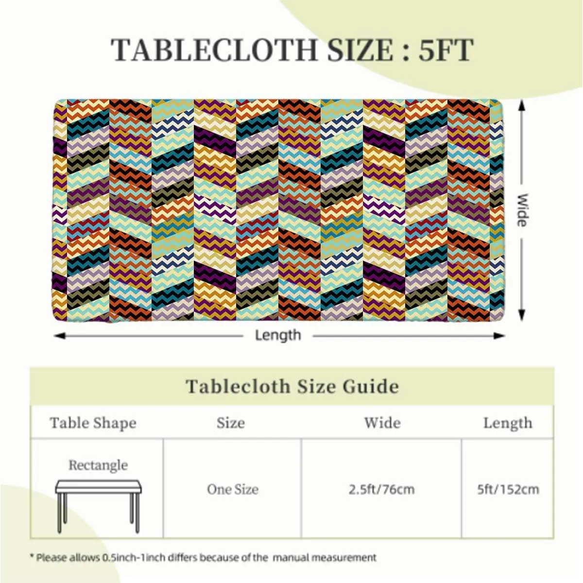 OOzie Multicolor Tablecloth Elastic Edge Fitted Colorful Arrow Geometric Patchwork Style Wooden Boards Oil Proof Waterproof Tablecloth for Picnic Party Abstract Fits up 5 Foot Tables
