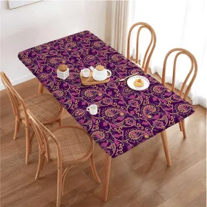 OOzie Multicolor Tablecloth Fitted Rectangle Vintage Floral Design Symmetrical Protector with Elastic for Rectangle Picnic Tables, Washable Abstract Nature Fits up 4 Foot Tables