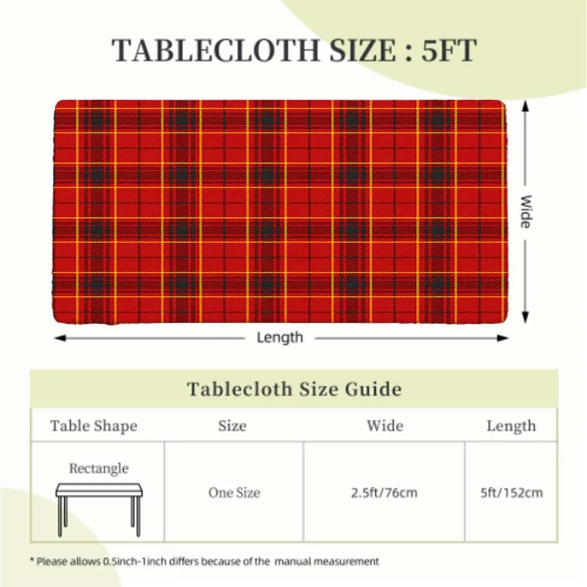OOzie Red Black Tablecloth Elastic Edge Fitted Traditional Tartan Colorful Striped Soft-Touch Fitted Table Cloth, Waterproof Oil-Proof Table Cover Geometric Fits up 5 Foot Tables