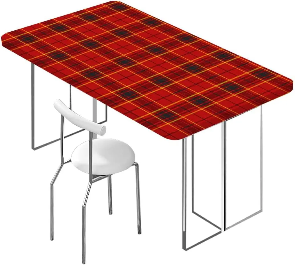 OOzie Red Black Tablecloth Elastic Edge Fitted Traditional Tartan Colorful Striped Soft-Touch Fitted Table Cloth, Waterproof Oil-Proof Table Cover Geometric Fits up 5 Foot Tables