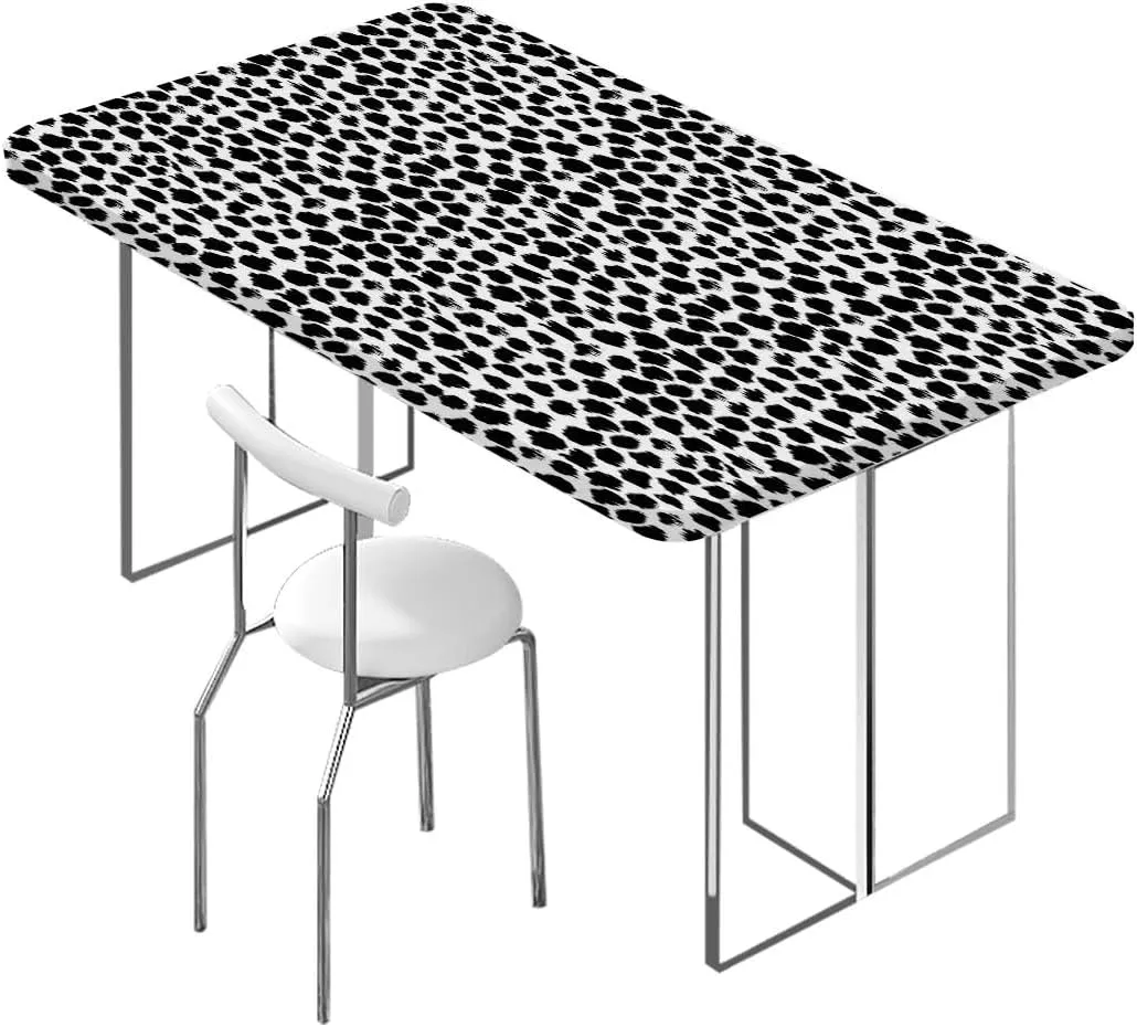 OOzie White Black Rectangle Table Cloth Cover, Black Spots Farm Life Cattle Camouflage Rectangular Fitted Picnic Folding Table Cover Outdoor tablecloths Cow Print Fits up 4 Foot Tables
