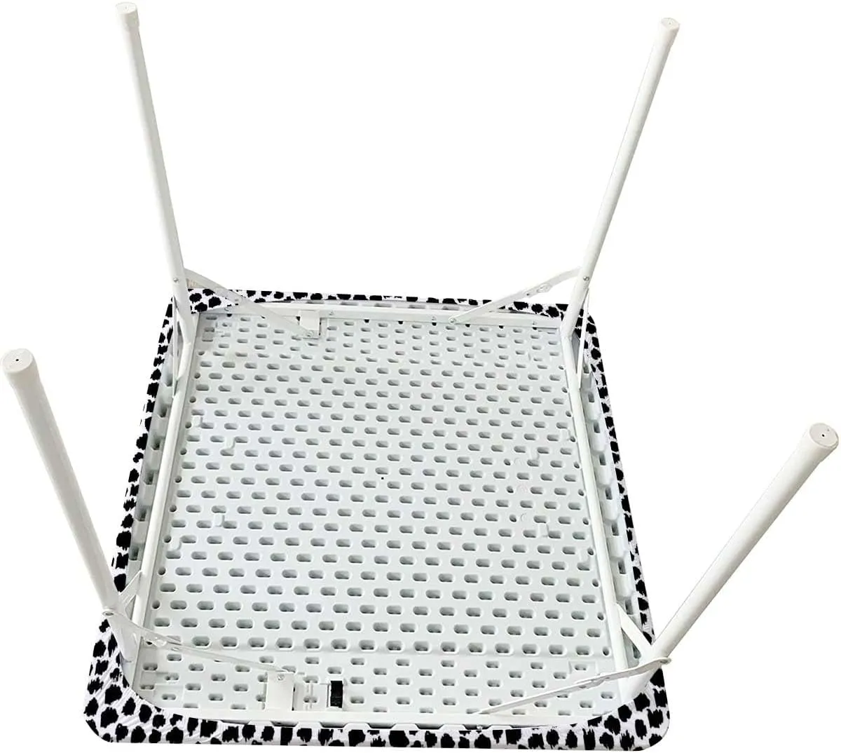 OOzie White Black Rectangle Table Cloth Cover, Black Spots Farm Life Cattle Camouflage Rectangular Fitted Picnic Folding Table Cover Outdoor tablecloths Cow Print Fits up 4 Foot Tables
