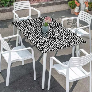 OOzie White Black Rectangle Table Cloth Cover, Black Spots Farm Life Cattle Camouflage Rectangular Fitted Picnic Folding Table Cover Outdoor tablecloths Cow Print Fits up 4 Foot Tables