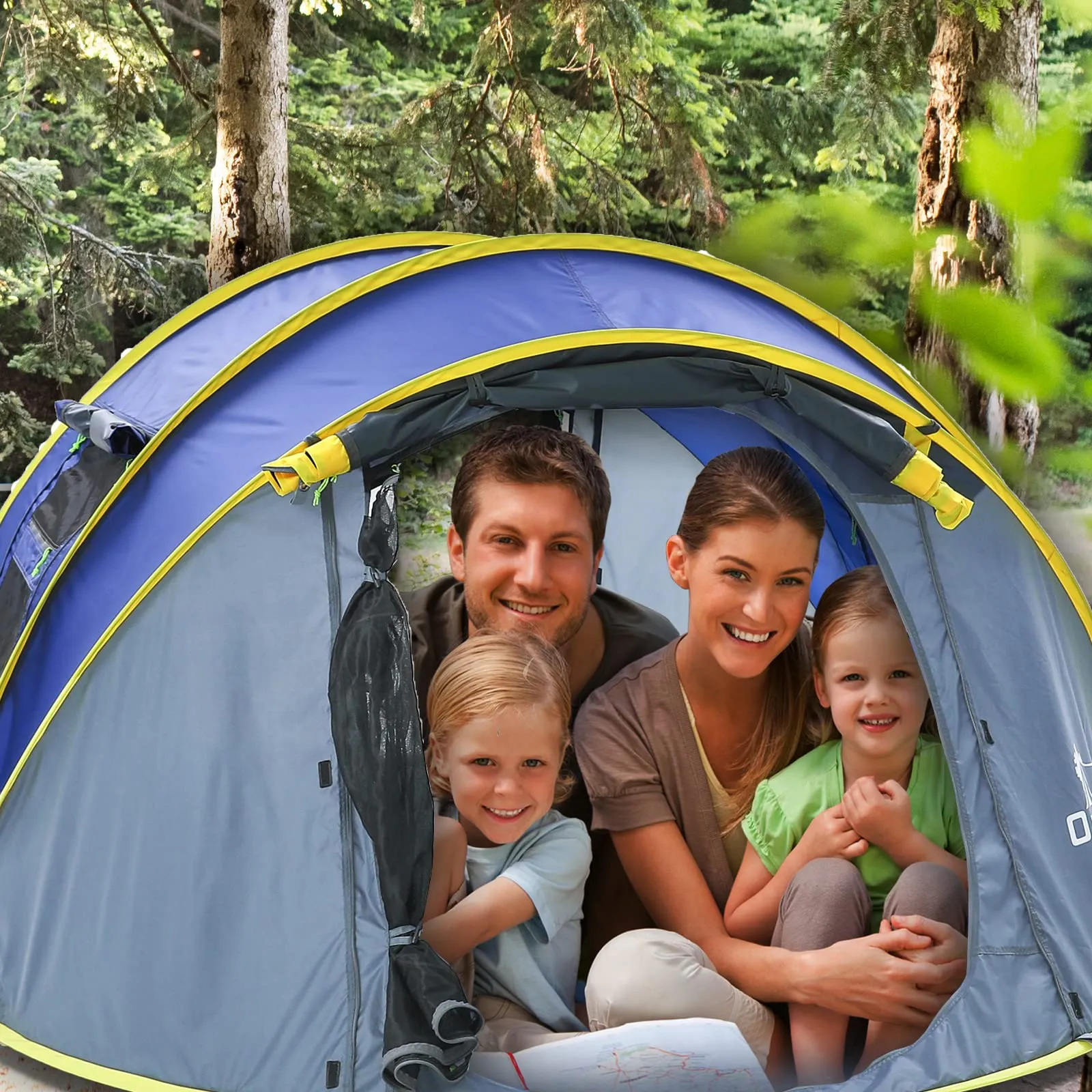 Orrstar Pop Up Tents for Camping 4 Person Waterproof Pop Up Tent Easy Up Setup Camping Tent 4 People 2 Big Doors Instant Tent Family Darkblue Tent