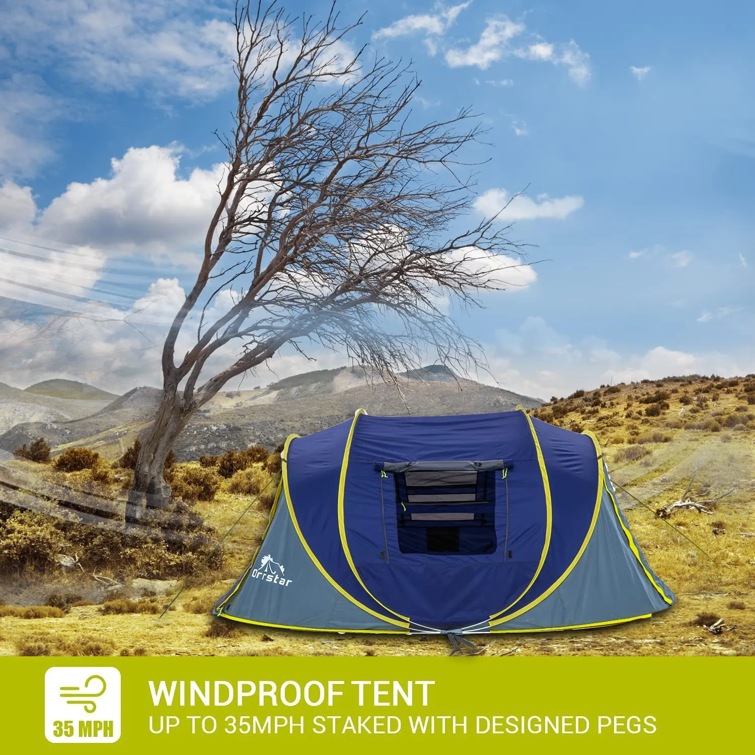 Orrstar Pop Up Tents for Camping 4 Person Waterproof Pop Up Tent Easy Up Setup Camping Tent 4 People 2 Big Doors Instant Tent Family Darkblue Tent