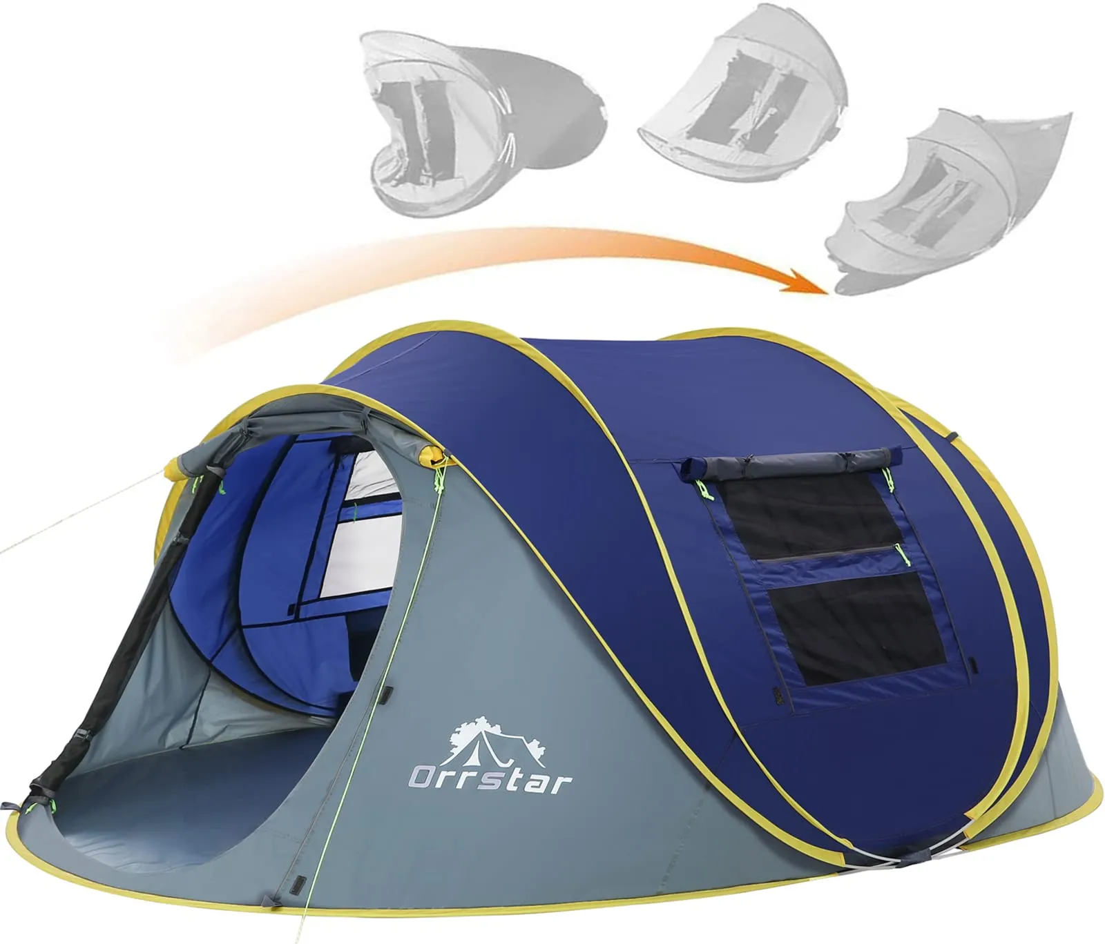 Orrstar Pop Up Tents for Camping 4 Person Waterproof Pop Up Tent Easy Up Setup Camping Tent 4 People 2 Big Doors Instant Tent Family Darkblue Tent