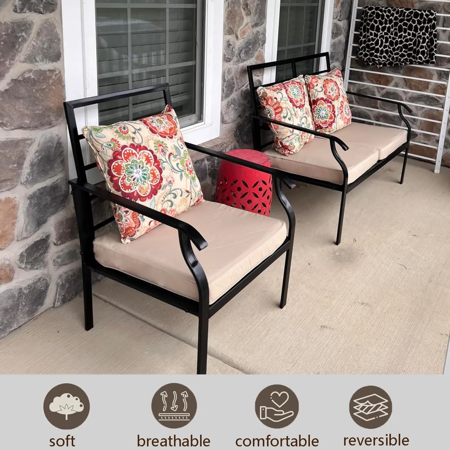 Oslimea Set of 2 Outdoor Patio Cushion Covers Sofa Couch Seat Chair Slipcovers Waterproof Cushion Cover Replacement Furniture Protector for Pets Washable, Tan, 28x28x6