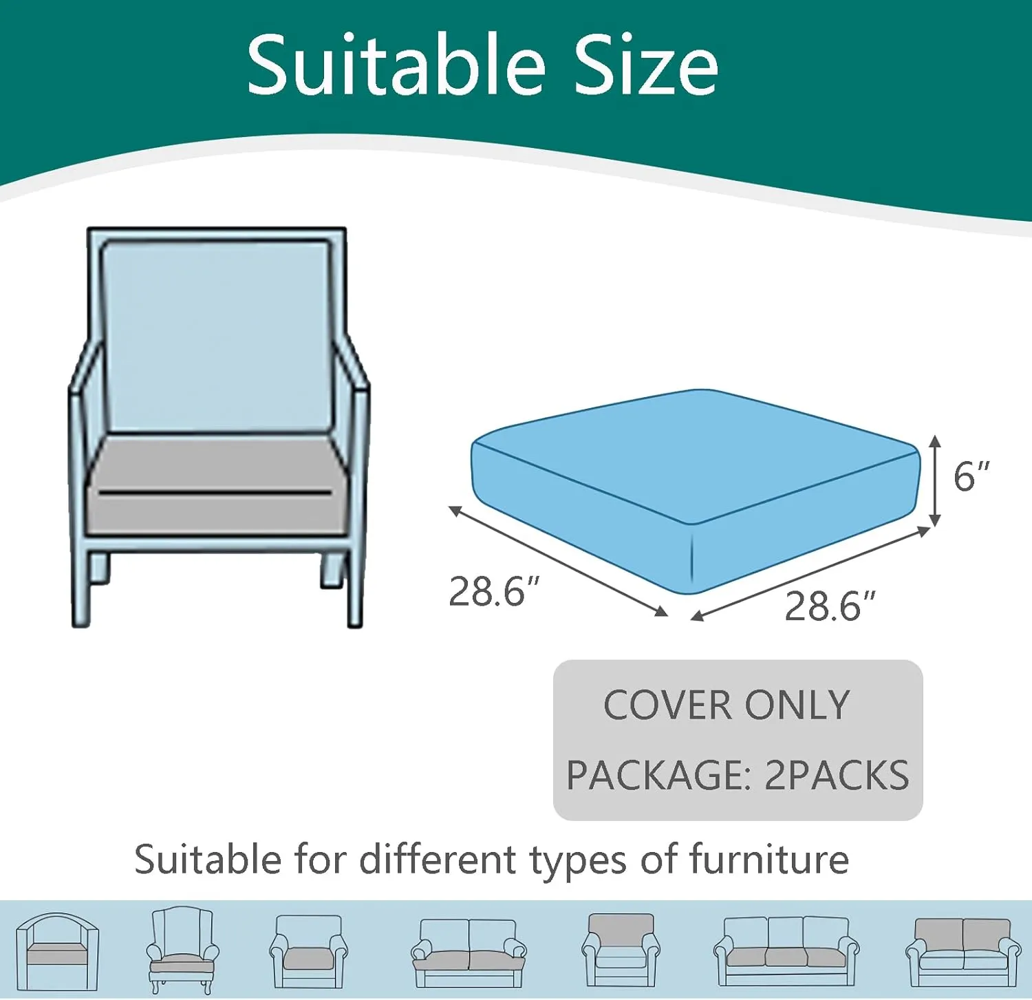 Oslimea Set of 2 Outdoor Patio Cushion Covers Sofa Couch Seat Chair Slipcovers Waterproof Cushion Cover Replacement Furniture Protector for Pets Washable, Tan, 28x28x6