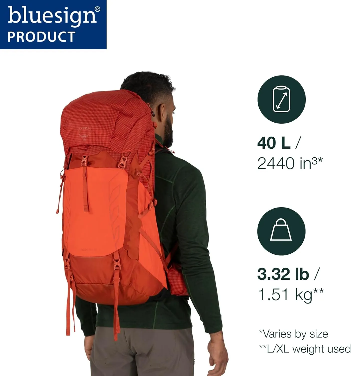 Osprey Talon Pro 40L Men's Hiking Backpack with Hipbelt, Mars Orange, L/XL