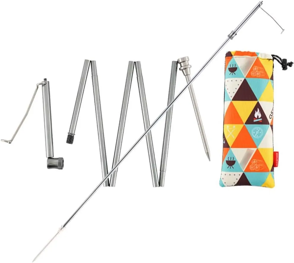 Outdoor Aluminum Alloy Portable Folding Light Stand, Camping Light Stand Folding Light Pole Light Stand Outdoor Picnic Hiking Fishing Garden Barbecue Silver