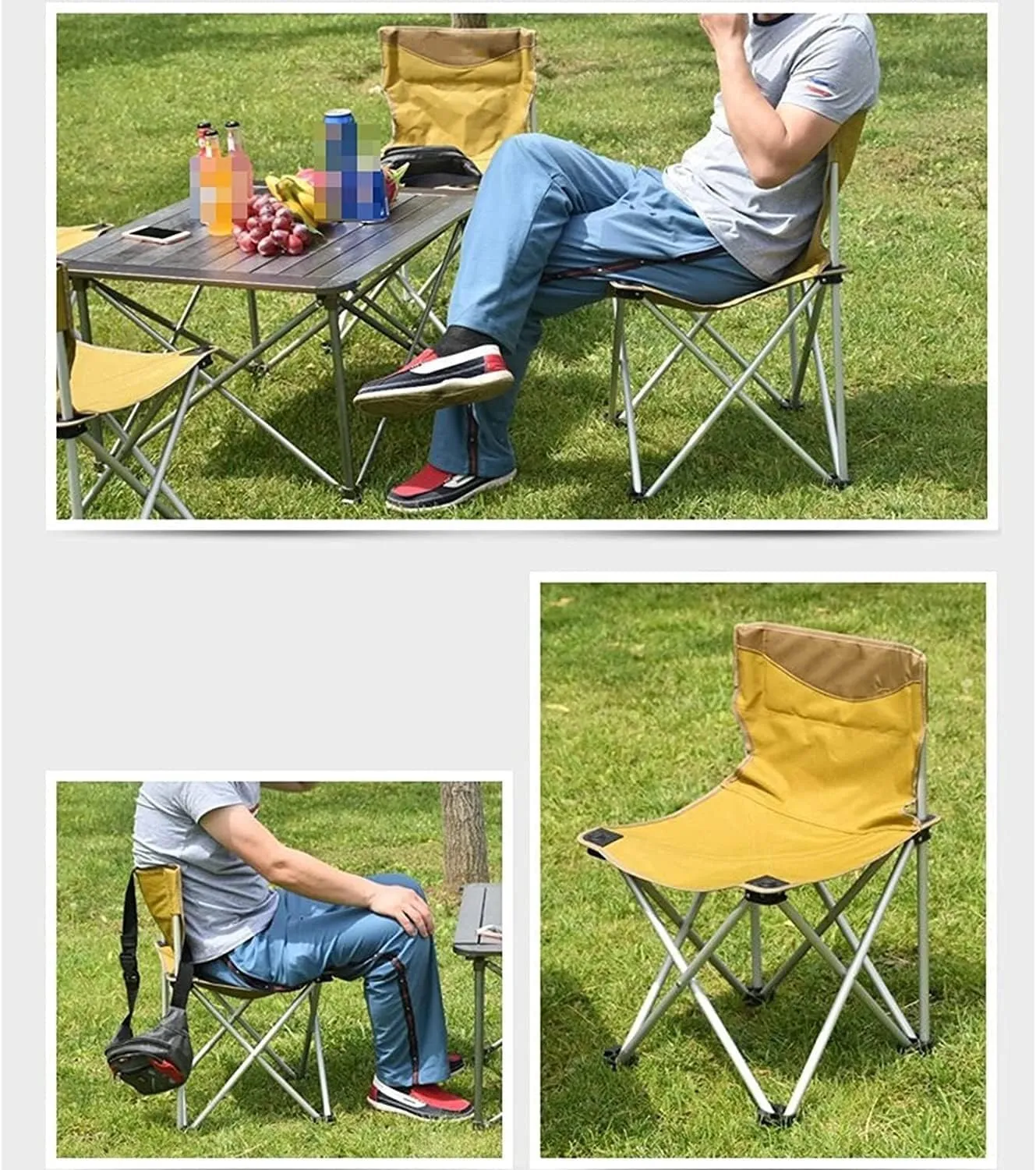 Outdoor Camping Chair Outdoor Portable Aluminum Alloy Folding Chair Backrest Ultralight Fishing Leisure Chair Beach Seat Stool Outdoor Camping Portable Folding Lawn Chai, 36*35.5*61cm, Yellow