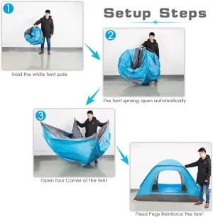 Outdoor Camping Tent Waterproof Instant Pop Up Tent 3-4 Person Camping Tent, Instant Set Up, Outdoor Backpacking Tent Shelter