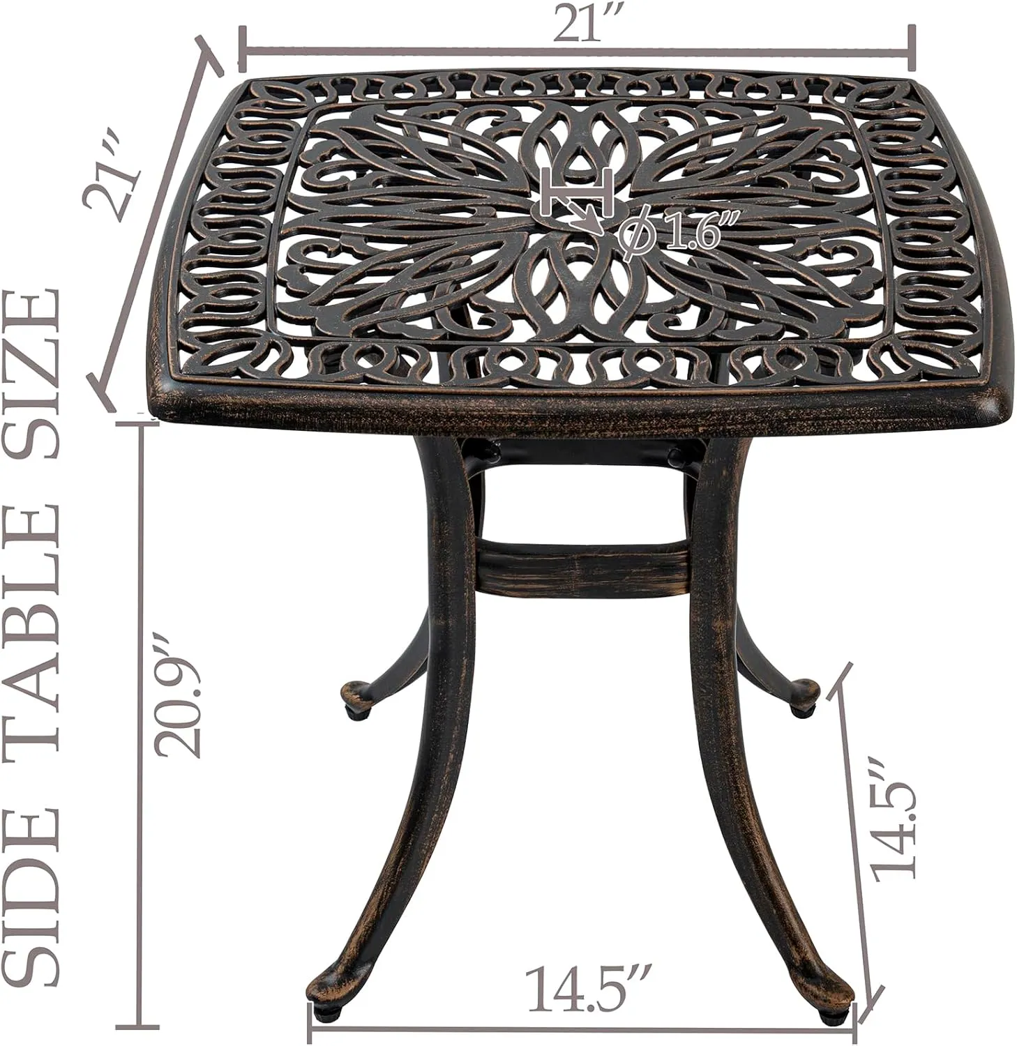 Outdoor Cast Aluminum Side Table End Table for Patio, Backyard, Pool, Indoor Companion, Easy Maintenance and Weather Resistant, Bronze